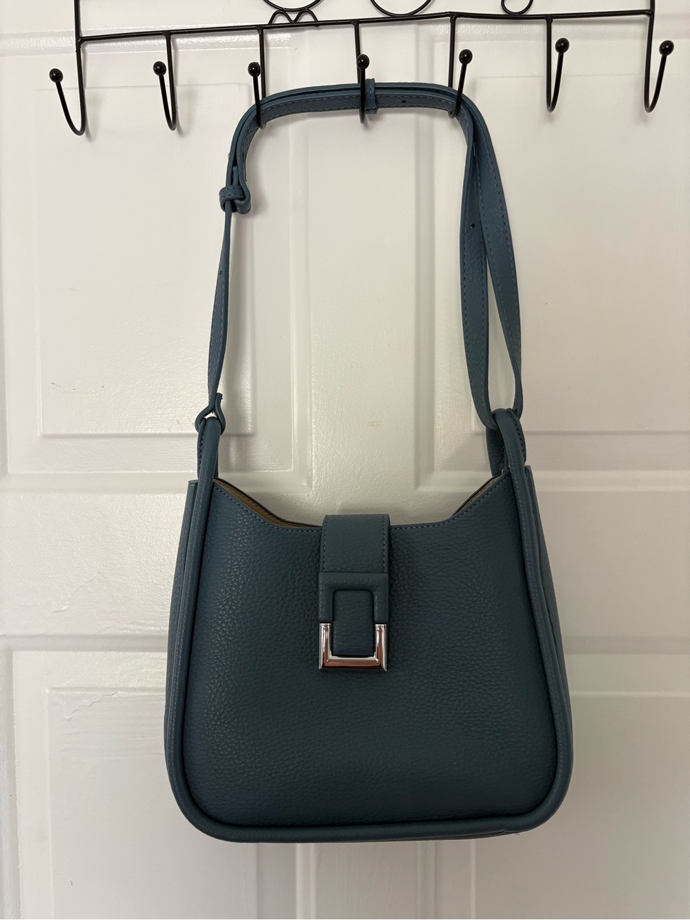 Miztique Slate Blue Pebbled Leather Shoulder Bag